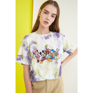 Trendyol Lila Mickey Mouse Licensed Printed Batik Boyfriend Knitted T-Shirt
