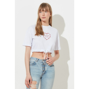 Trendyol White Printed Crop Assynx Knitted T-Shirt