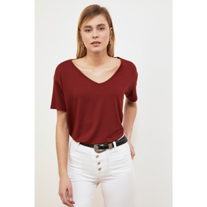 Trendyol Claret Red Back Detailed Basic Knitted T-Shirt