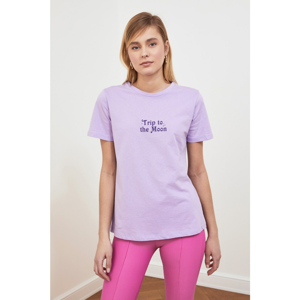 Trendyol Lila Printed Basic Knitted T-Shirt