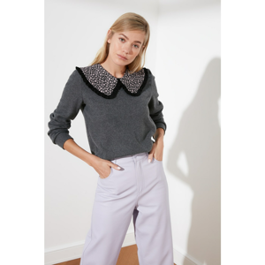 Trendyol Anthracite Collar Detailed Anthrax-Based Thessical Knitted Sweatshirt