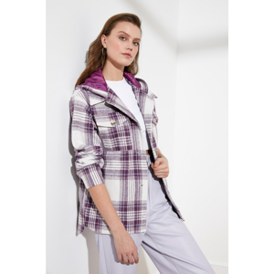 Trendyol Purple Plaid Patterned Hooded Stamp Coat