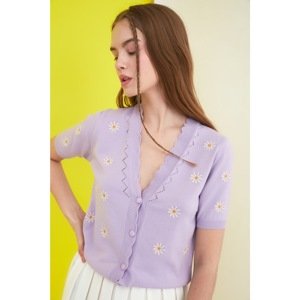 Trendyol Lilac Embroidered Knitwear Cardigan