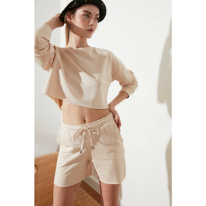 Trendyol Beige Crop Knitted Sweatshirt