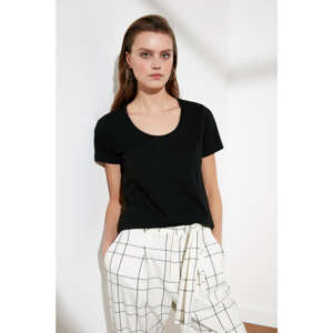 Trendyol Black 100% Cotton Pool Collar Basic Knitted T-Shirt