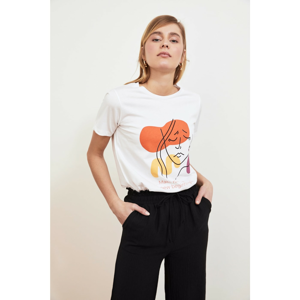 Trendyol White Printed Basic Knitted T-Shirt