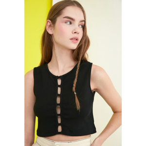 Trendyol Black Cut Out Detailed Crop Knitted Blouse