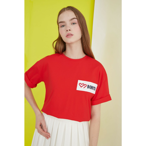 Trendyol Loose Knitted T-Shirt WITH Red Embroidery