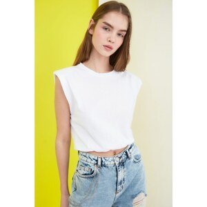 Trendyol White Padded Crop Knitted T-Shirt