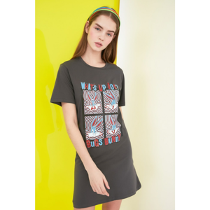 Trendyol Anthracite Bugs Bunny Licensed Printed Knitted Dress