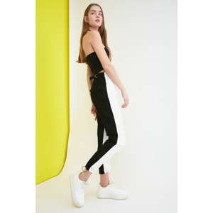 Trendyol Black and White Color Block High Waist Mom Jeans