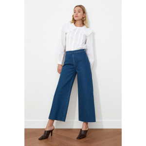 Trendyol Blue Side Zip High Waist Culotte Jeans