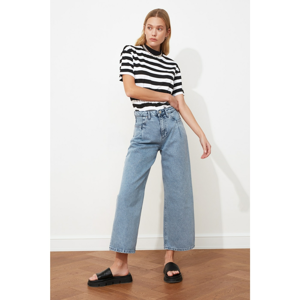 Trendyol Blue Pleated High Waist Culotte Jeans