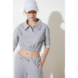 Trendyol Gray Polo Neck Crop Knitted Sweatshirt