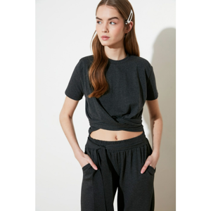Trendyol Anthracite Vatka Waist Tied Knitted Blouse