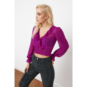 Trendyol Chiffon Blouse With Purple Collar Detail