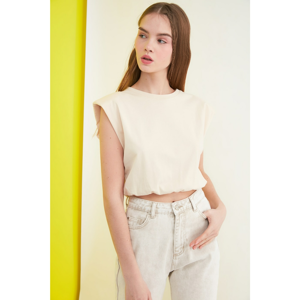 Trendyol Stone Wadding Crop Knitted T-Shirt