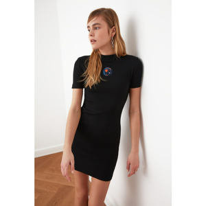 Trendyol Black Embroidered Mini Knitted Dress