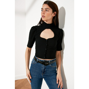 Trendyol Choker Collar Knitted Blouse WITH Black Cleavage Buttons