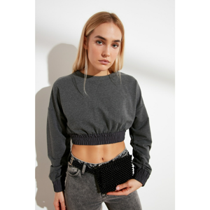 Trendyol Anthracite Crop Weaving Detailed Knitted Sweatshirt