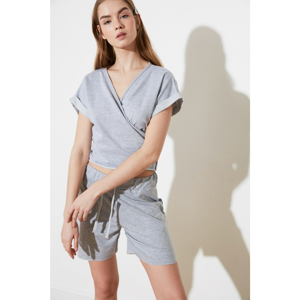 Trendyol Knitted Tracksuit Suit WITH Grey V-Neck Shorts