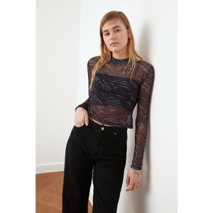 Trendyol Black Tulle Knitted Blouse