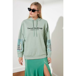 Trendyol Mint Printed Boyfriend Knitted Sweatshirt