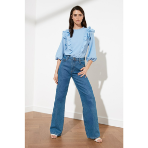 Trendyol Blue Pom-Pom Blouse