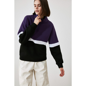 Trendyol Black Color Block Oversize Knitted Sweatshirt