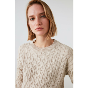 Trendyol Beige Knitting Detailed Knitwear Sweater