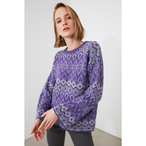 Trendyol Purple Jacquin Knitwear Sweater