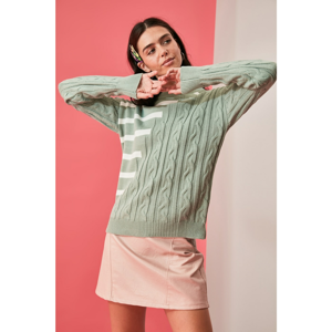 Trendyol Mint Knitting Detailed Striped Knitwear Sweater