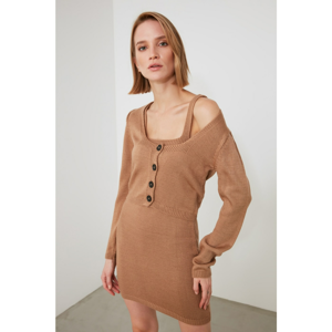 Trendyol Camel Cardigan Dress Knitwear Suit