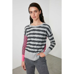 Trendyol Gray Striped Knitwear Sweater