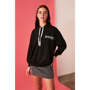 Trendyol Black Front and Back Print Knitted Sweatshirt