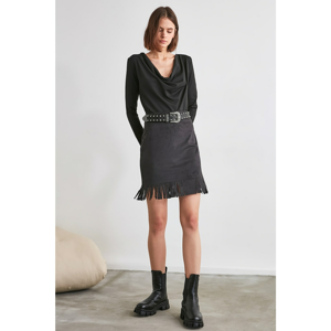 Trendyol Black Tassel Suede Skirt