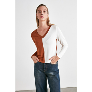 Trendyol Cinnamon Color Block Knitted Blouse