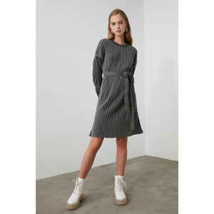 Trendyol Anthracite Bicycle Collar Striped Knitwear Dress