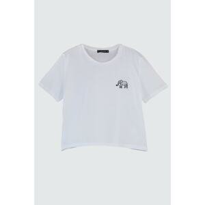 Trendyol White Embroidered Crop Knitted T-Shirt