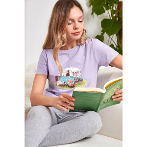 Trendyol Lila Printed Basic Knitted T-Shirt