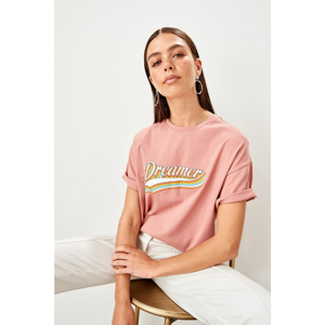 Trendyol Rose Dry Wear Printed Boyfriend Knitted T-shirt