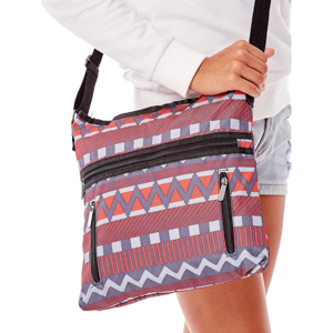 Gray and red bag with geometric patterns