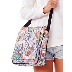 White shoulder bag with a colorful print