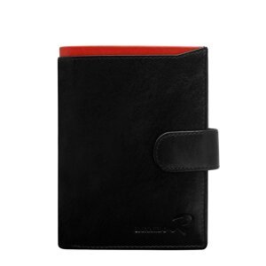 Men's vertical black leather wallet with red inset