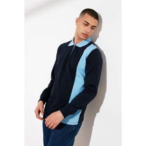 Trendyol Navy Blue Men's Zipper Long Sleeve Panel Polo Neck T-shirt