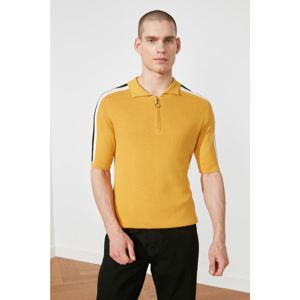 Trendyol Mustard Men's ZipperEd Knitwear Polo Neck T-shirt