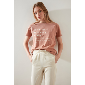 Trendyol Salmon Printed Semifitted Knitted T-Shirt