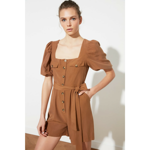 Trendyol Camel Belt Button DetailEd Jumpsuit