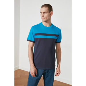 Trendyol Navy Blue Men Slim Fit Short Sleeve Panel T-Shirt