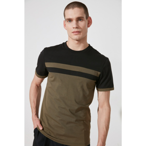 Trendyol Khaki Male Slim Fit Short Sleeve Panel T-Shirt